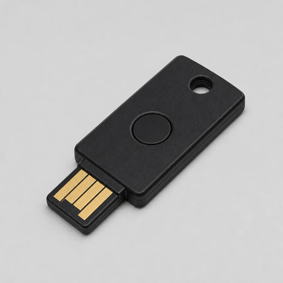 Clé de sécurité matérielle Une clé de sécurité matérielle (une petite clé USB avec un bouton), un dispositif de double authentification courant