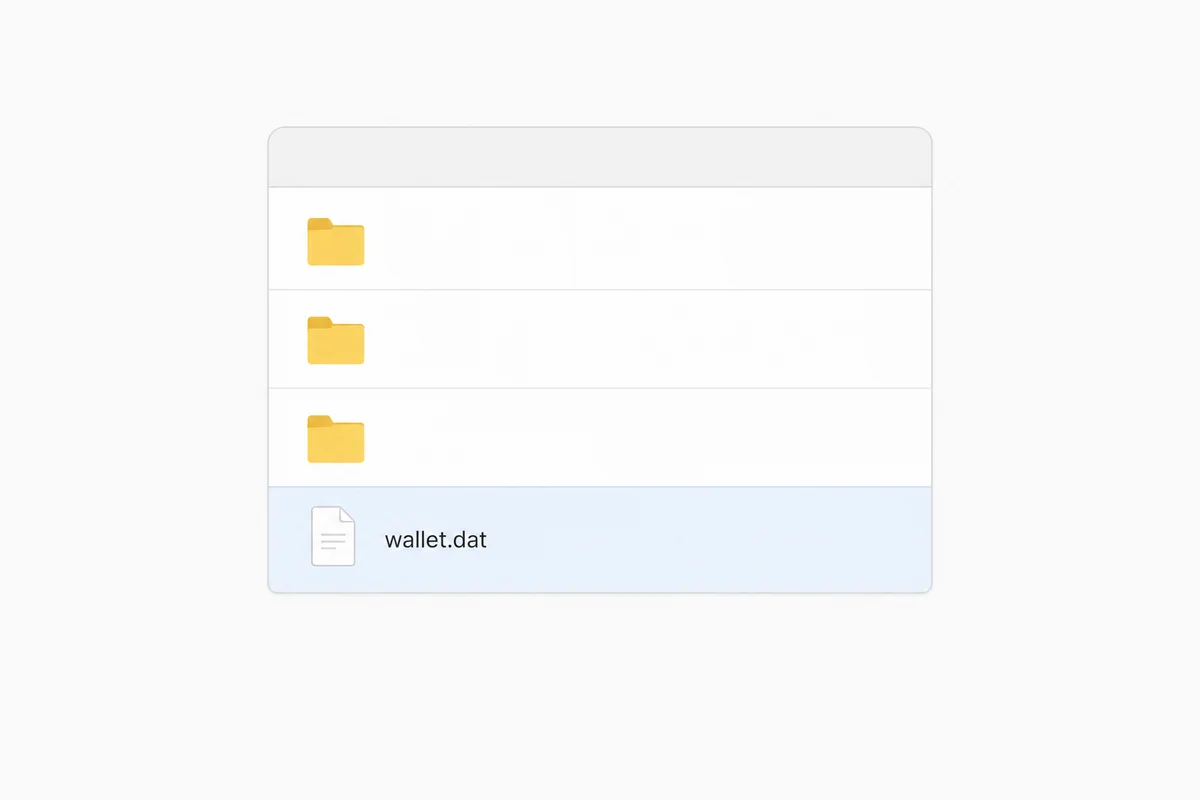 Fichier wallet.dat Une vue de gestionnaire de fichiers montrant un fichier wallet.dat, le fichier de portefeuille de Bitcoin Core et de clients similaires