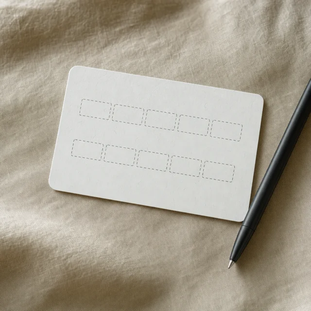 Carte de récupération vierge Une carte de récupération vierge avec des emplacements de mots vides et un stylo